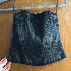 Black ribbed corset top with zipper back